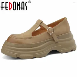 Dress Shoes FEDONAS Platforms Women Pumps Spring Summer Retro Style T-tied Genuine Leather Round Toe Casual Working Woman Basic
