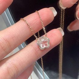 Pendant Necklaces Fashion Cherry Blossom Pink Colour Zirconia Necklace Rose Gold Women's Party Jewellery Accessories Gifts