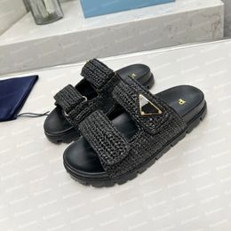 Designer Slippers Crochet Flatform Slides Dad Platform Sandals Raffia Re-edition Beach Women Luxury Mules Raffie Thick Bottom Summer Woven 301