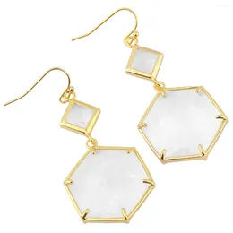 Dangle Earrings Natural Rock Quartz Crystal Stone Faceted Octagon For Women Golden Drop Hook Earring Statement Jewelry