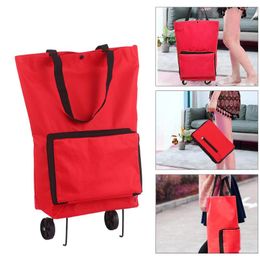 Storage Bags Folding Shopping Pull Cart Trolley Bag With Wheels Reusable Grocery Food Organizer Vegetables Large Capacity