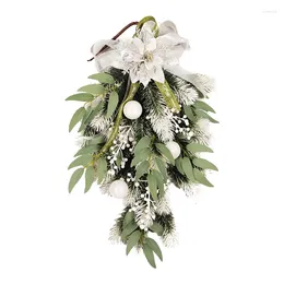 Decorative Flowers Christmas Wreath White Flower Fruit For Xmas Tree Home Wall Door Window Decor Artificial Garlands