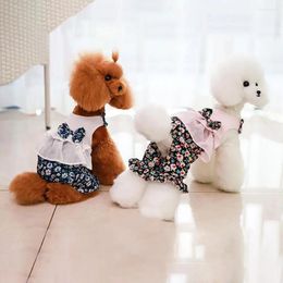Dog Apparel Overalls Attractive Floral Printed Pet Bowknot Vest Jumpsuit Ruffles Hem Soft Texture Jumpsuits Costume