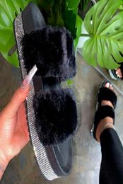 Sandals Women Winter Female ry Slides Outdoor Bling Rhinestone Warm Plush Thicksoled Larges Size Whole Woman Shoes8014989