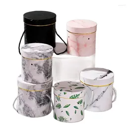 Gift Wrap Round Box Small Drawstring Bags Bucket For Decor Flower With Lid Floral Boxes Packag Wine Bottle Portable Take Away