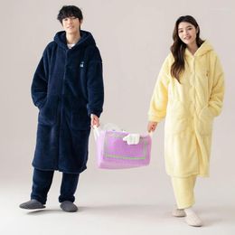 Women's Sleepwear Est Couple Solid Robe Winter Flannel Long Bathrobe Pant Hooded Home Clothing Thick Warm Men And Women Pijamas