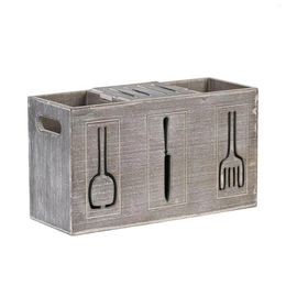 Kitchen Storage Wooden Silverware Fork Stand Block Utensil Flatware Caddy 3 Compartments Holder For Countertop