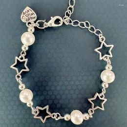 Link Bracelets High Star Pearl Beaded Bracelet Alloy Material Adjustable Heart Pendant Bangle Female Temperament Fashion Jewellery
