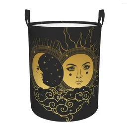 Laundry Bags Folding Basket Moon Sun Round Storage Bin Large Hamper Collapsible Clothes Bucket Organiser