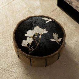 Pillow Chinese Style Exquisite Magnolia Flower Embroidered Washable Portable Comfortable Soft Home Cattail Hassock