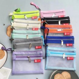 Storage Bags Double Layer Mesh Bank Card ID Bag Zipper Portable Coin Purse Cute Wallet Earphone Cable Line Organizer Pouch