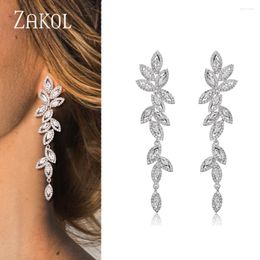 Dangle Earrings Luxury Polish Selling Leaf CZ Long Drop For Women Elegant Zircon Bridal Earring Wedding Party Jewelry