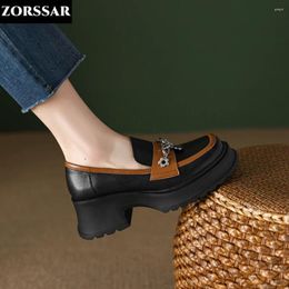 Casual Shoes Genuine Leather Round Toe Thick Bottom Slip On Flats Platform Sneakers Concise Style Oxford For Women Single