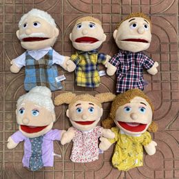 Mouth move plush hand puppet grandma mom girl boy grandpa dad family finger glove hand education bed story learn funny toy dolls 240321