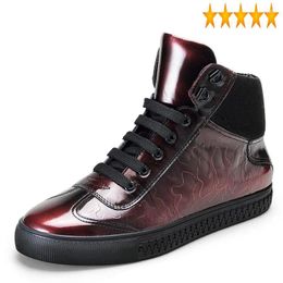 Casual Shoes Winter Genuine Leather High Top Zipper Mens Footwear Lace Up Thick Platform Silvery Luxury Sapato Masculino