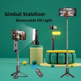 Monopods Selfie Stick with Stabiliser Mini Handheld Gimbal Stabiliser with Removable Fill Light Wireless Remote Tripod Phone Stand Holder