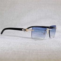 2024 Men's Luxury Designer Women's Sunglasses Vintage Rhinestone Natural Buffalo Horn Rimless Men Peacock Wood Big Square Glasses Women Shades Oculos EyewearKajia