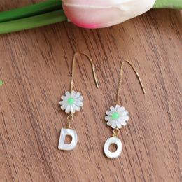 Dangle Earrings (1 Pair) 12mm Daisy Flower With 925 Silver Gold Plated Letters For Women Wedding Jewelry(can Choose Which Letters)