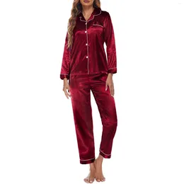 Home Clothing Spring 2 Piece Satin Pyjamas Set Women's Casual Soft Loungewear Sleepwear Long Sleeve Button Down Tops And Elastic Band Pants
