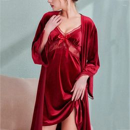 Home Clothing Women Velour Nighty&Robe Set Sleepwear Autumn Winter Nightwear Suspender Nightdress Loose Casual Velvet Clothes Loungewear