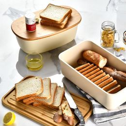 Bowls Large Capacity Bread Storage Box Lunch Bento W/Wood Cutting Board Lid Container Portable Sandwich Organizer