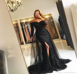 New Sexy Silver black Lace Evening Dresses Long Sleeve Cap Sleeves Overskirts Formal Arabic Dubai Mermaid Prom Gowns Evening Gowns9478427