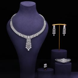 Tools 2023 New 4piece Bridal Cubic Zirconia Full Set Women's Party Jewellery Set Dubai Nigeria Cz Crystal Wedding Jewellery Set