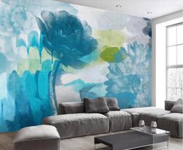 Wallpapers Blue Flower Oil Painting Wall Mural Wallpaper European Floral Fresco For Living Room Bedroom Decor Po Paper 3D