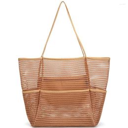 Storage Bags Mesh Beach Tote Bag Women'S Multi-Pockets Family Travel Swimming Waterproof Pool Clothes