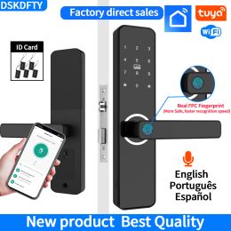 Lock DSKDFTY Digital Electronic Door Lock Black Smart Door Lock Tuya App Remote Unlocking Keyless Lock Fingerprint Door Lock for Home