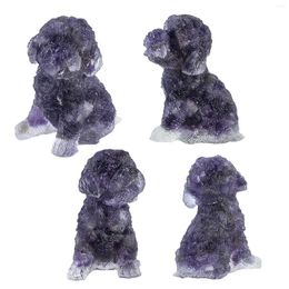 Jewelry Pouches Natural Tumbled Chips Stone Resin Poodle Dog Statue Crystal Puppy Animal Figurine For Home Decoration Office Desktop