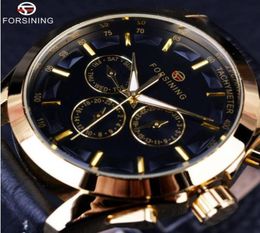 Forsining Business Time Series Black Genuine Leather Strap 3 Dial 6 Hands Men Watches Top Brand Luxury Automatic Watch Clock Men8567885