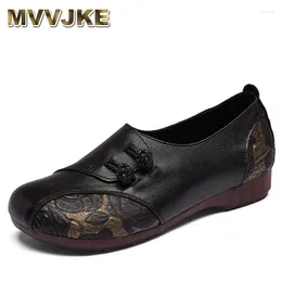 Casual Shoes Classic Printing Spell Color Genuine Leather Woman Flats Soft Sole Comfort Flat Elegant Shoe