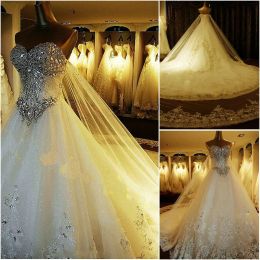 Dresses 100% Real Image! 2019 Luxury Ball Gown Wedding Dresses Sweetheart Crystal Beaded Tulle Royal Wedding Gowns Cathedral Train Lace Up