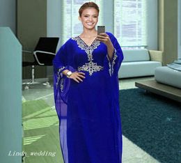 Royal Blue Kaftan Evening Dress New Beaded Crystal Long Formal Special Occasion Dress Prom Party Gown Plus Size vestidos de festa5452077