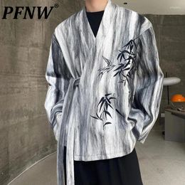 Men's Suits PFNW Vintage Embroidery Suit Jackets Chinese Chic Male Slanted Cardigan Niche Design Casual Coats 2024 Spring 9C3861