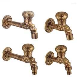 Bathroom Sink Faucets Dragon Carved Faucet Antique Brass Accessories Garden Single Cold Retro Pattern Washer Bibcock Toilet Mop Pool Taps