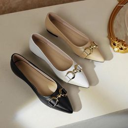 Casual Shoes Flat Women's Spring Pointed Metal Buckle Black Shallow Mouth Soft Sole Shoe Large Size 44 45 46