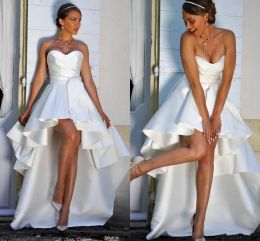 Dresses New Asymmetrical Boho Wedding Dresses 2020 Strapless Lace Up Back HiLo Modest A Line Beach Bridal Gowns Vestido De Novia Cheap