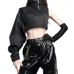 Women's Hoodies Women Zipper Crop Tops Cover Up Shrugs Long Sleeve One Shoulder Casual Cropped Smock Top Blouses T Shirt Streetwear Gift