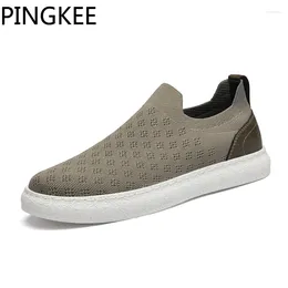 Casual Shoes PINGKEE Knit Resilient Perforated Upper Men's Quality Split Flat Moccasins Lace Up Sneakers Leisure For Men