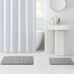 Shower Curtains Textured Soft Silver Chenille Polyester Bath Rug Set 2-Piece