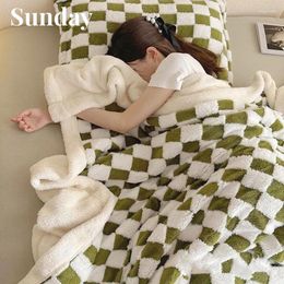 Blankets Warm Winter Plaid For Beds Ins Fluffy Soft Jacquard Imitation Lamb Down Sofa Cover Bedroom Plush Throw Blanket