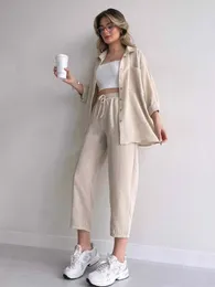 Women's Two Piece Pants Europe America Women Clothing Spring 2024 Casual Loose Shirt Nine-point Sports Harem Sets Womens Outifits