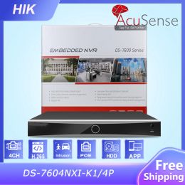 Recorder HIK 4CH PoE AcuSense 4K NVR DS7604NXIK1/4P H.265+ HDD CCTV Security Surveillance Network Video Recorder for IP Camera