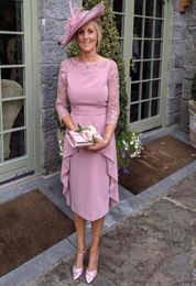 Dusty Pink Mother Of The Bride Dress 2022 With Long Sleeve Lace Short Beach Wedding Guest Dress Satin Classical Groom Mom Evening 1973477