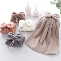 Towel Coral Velvet Bow Hand Soft Skin-friendly Quick Dry Absorbent Cleaning Cloths Bathroom Hanging Towels Kitchen Dishcloths