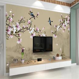 Wallpapers MIlofi Magnolia Hand-painted Brushwork Flowers And Birds Chinese Style Wall Decoration Painting Paper