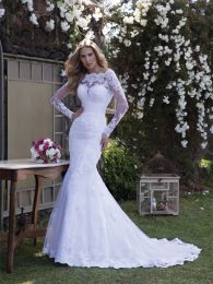 Dresses Amazing Bateau Sheer Long Sleeves Mermaid Wedding Dresses Modest Slim Fishtail Appliques Lace Bridal Gowns Custom Online Zipper Ba