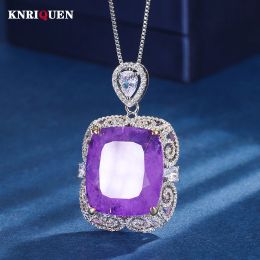 Necklaces Vintage 20*23mm Amethyst Pendant Chain Necklace for Women Lab Diamond Tail Party Fine Jewellery Accessories Female Gift